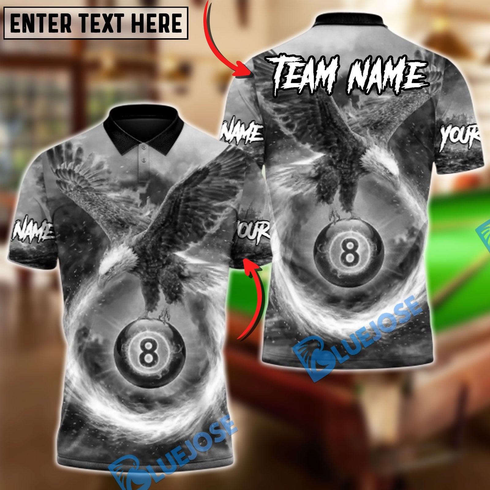 BlueJose Billiards Ball 8 Eagle Rise of the Fire King Customized Name, Team Name 3D Shirt (6 Colors)