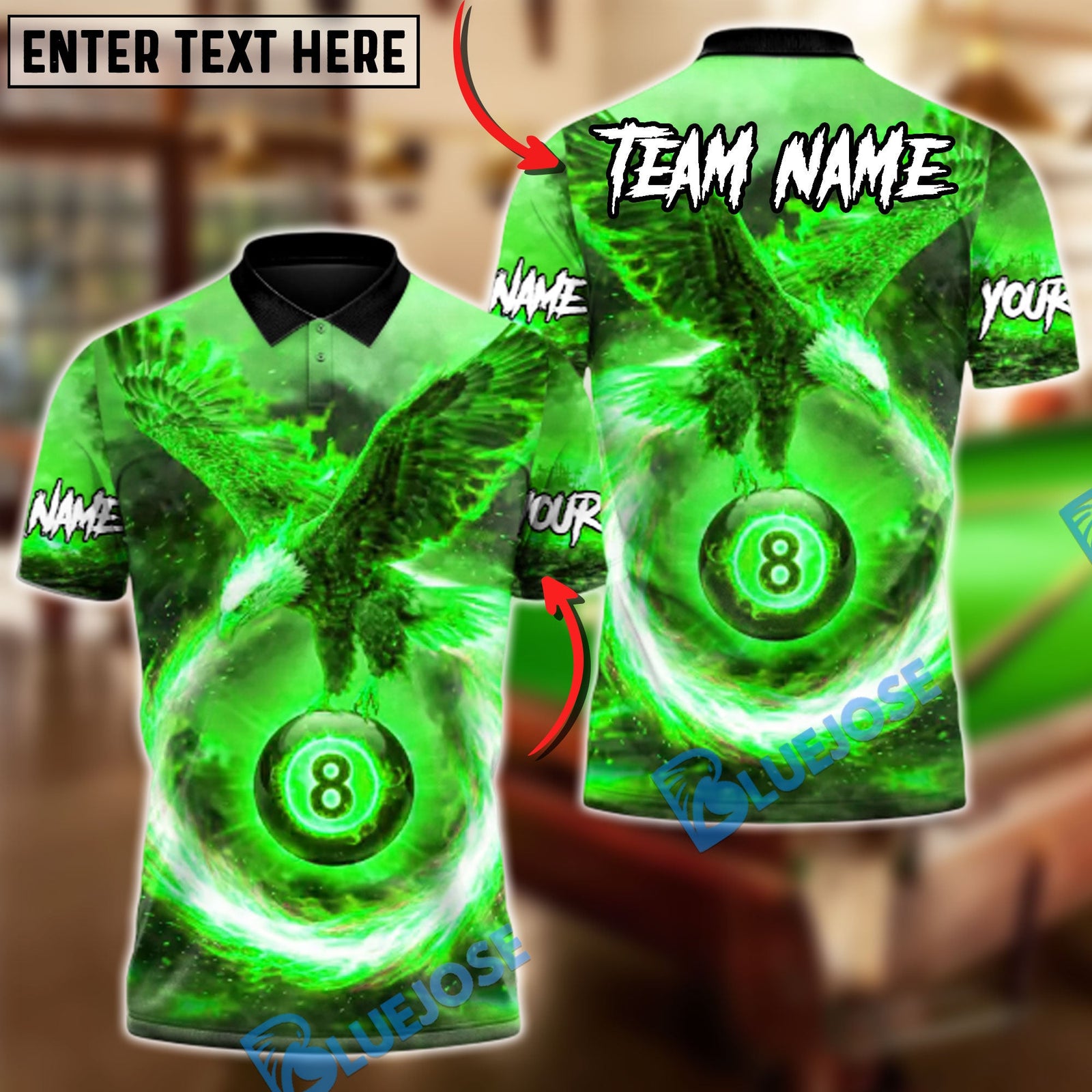 BlueJose Billiards Ball 8 Eagle Rise of the Fire King Customized Name, Team Name 3D Shirt (6 Colors)