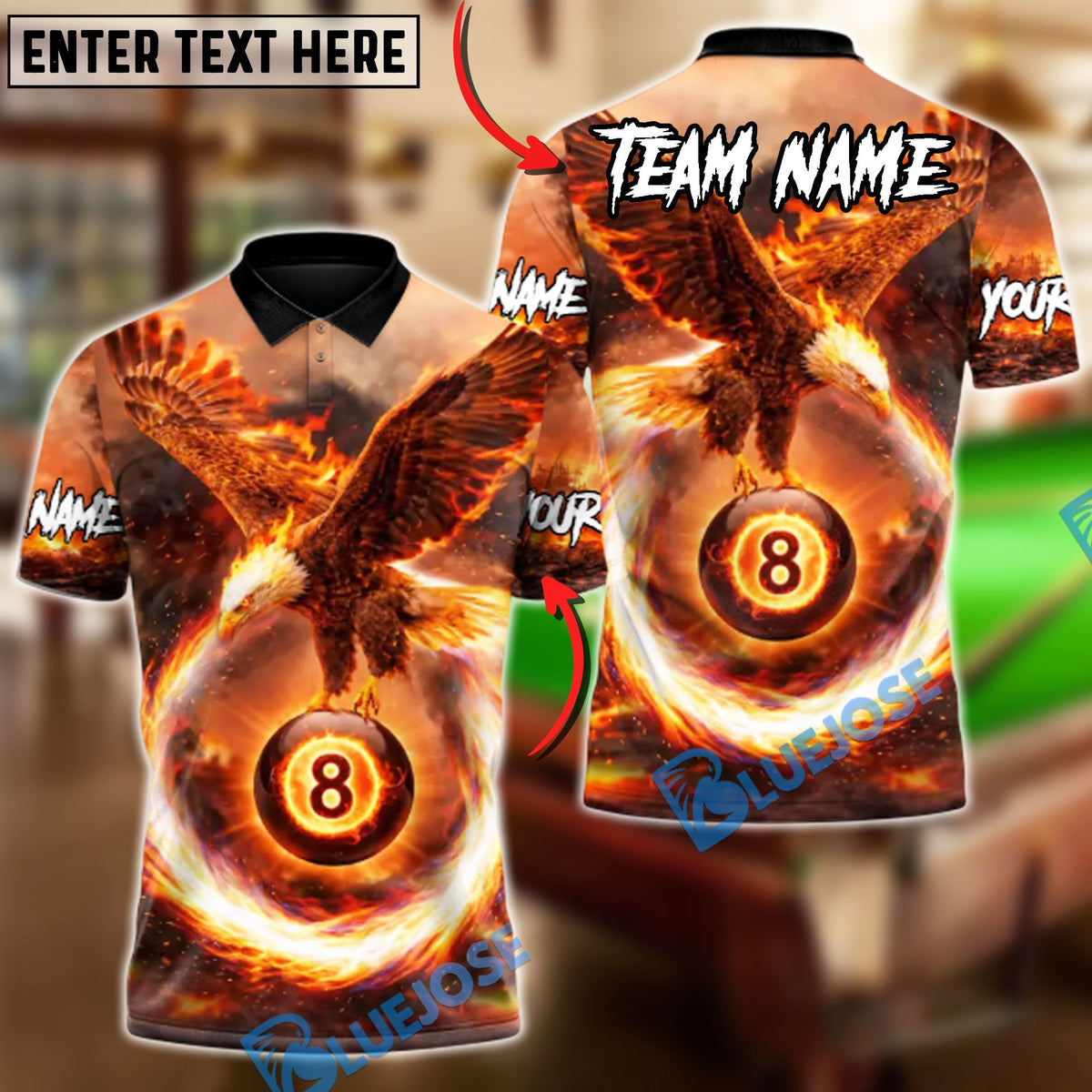BlueJose Billiards Ball 8 Eagle Rise of the Fire King Customized Name, Team Name 3D Shirt (6 Colors)
