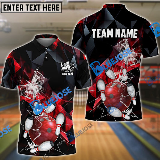 BlueJoses Bowling And Pins Broken Glass Customized Name 3D Shirt ( 6 Colors)