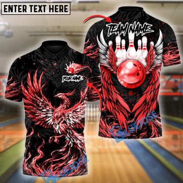 BlueJose Bowling And Pins Fire Phoenix Wings Customized Name, Team Name 3D Shirt (4 Colors)