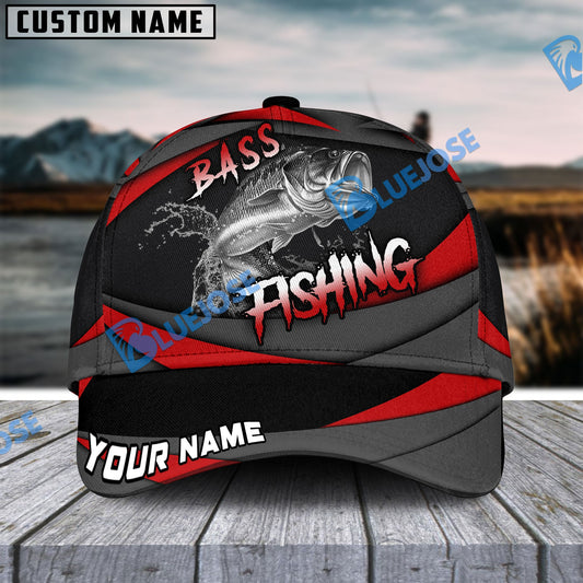 BlueJose Personalized Bass Fishing Red Gray Spinning Pattern Classic Cap