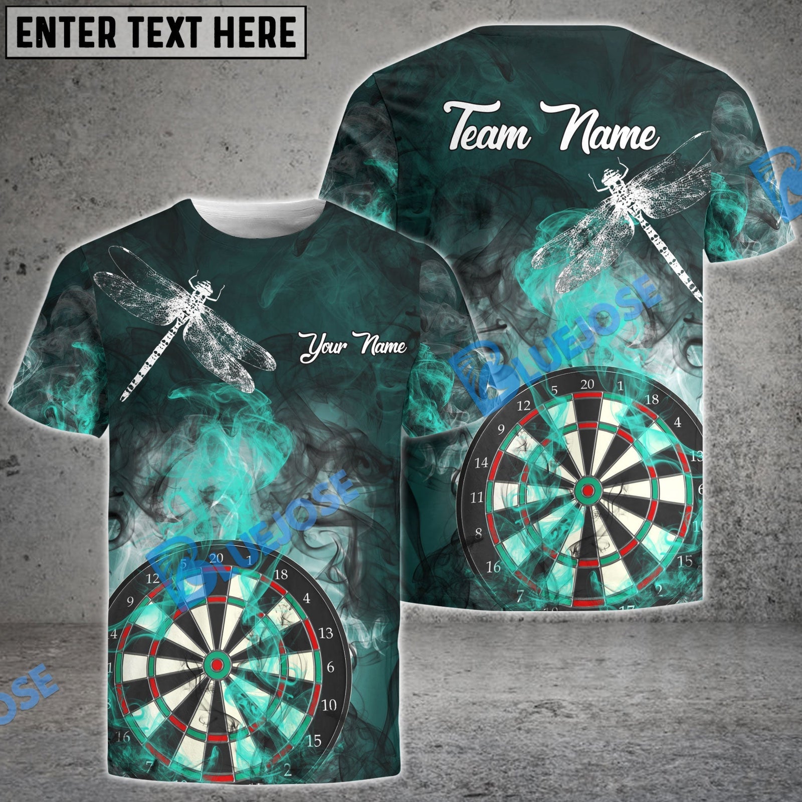 BlueJose Darts Smoke Dragonfly Personalized Name, Team Name Shirt (5 Colors)