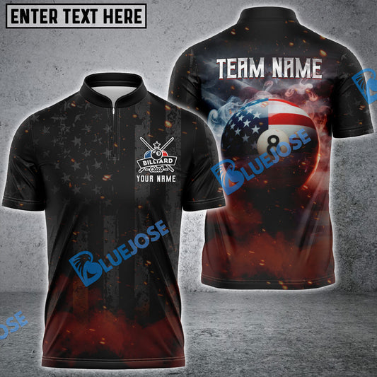 BlueJose Billiards 8 Ball Smoke American Flag Personalized Name, Team Name Shirt