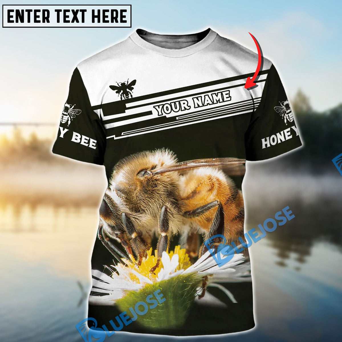 BlueJose Honey Bee Black White Personalized Shirt