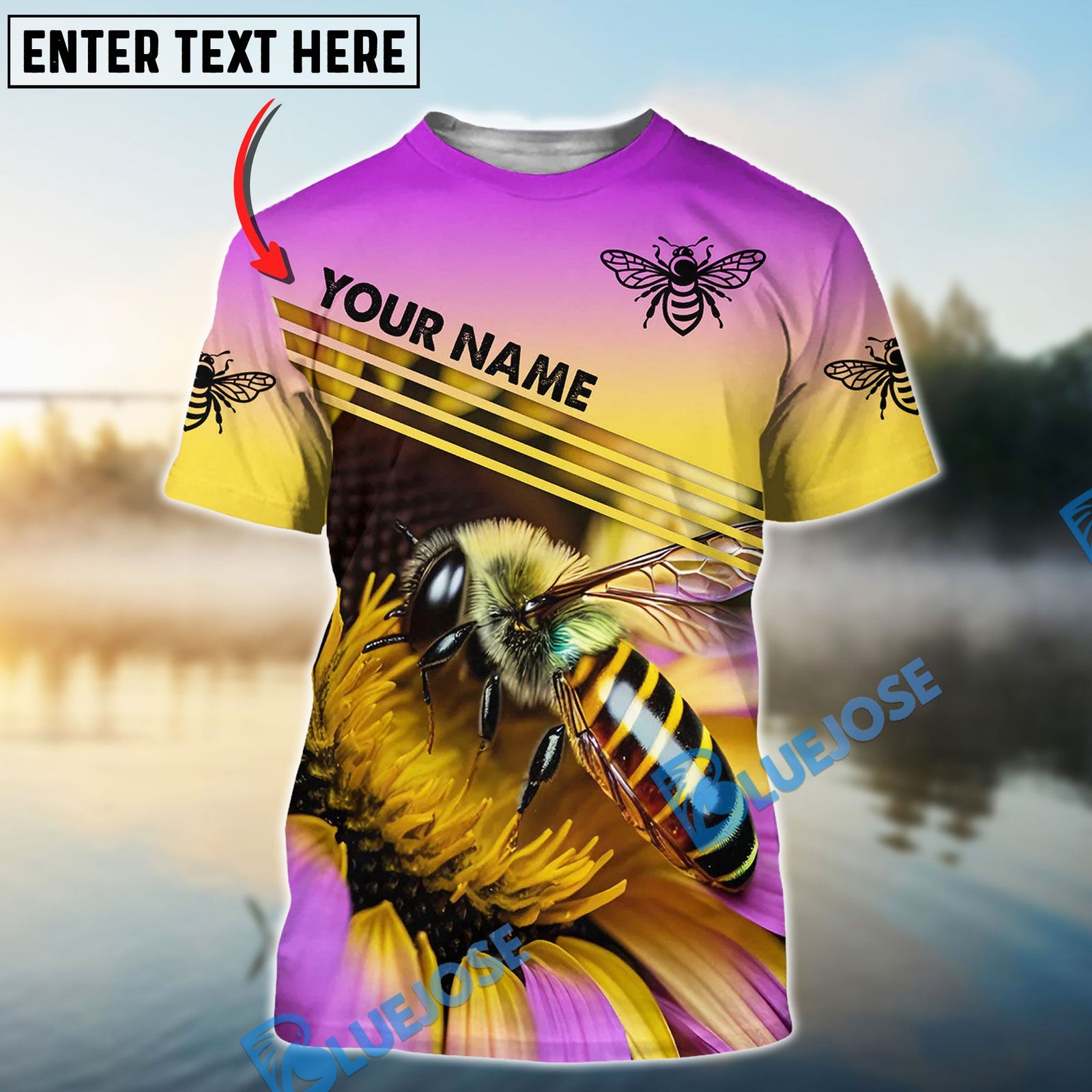 BlueJose Honey Bee  Purple Flower Personalized Shirt