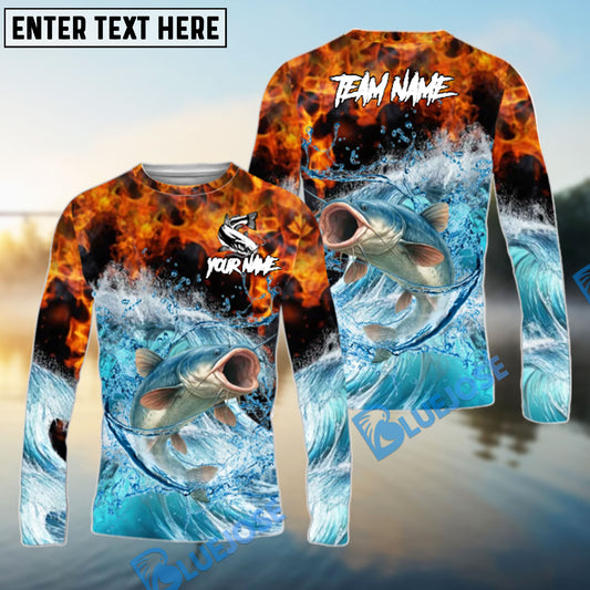 Bluejose Catfish Fishing Sea Fire Design Name & Team Name 3D Shirts