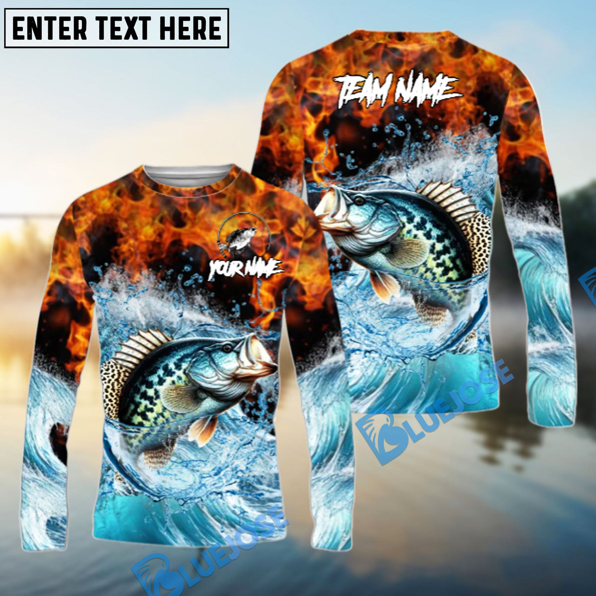 Bluejose Crappie Fishing Sea Fire Design Name &amp; Team Name 3D Shirts