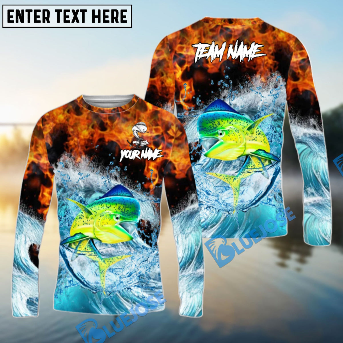 Bluejose Mahi Mahi Fishing Sea Fire Design Name &amp; Team Name 3D Shirts