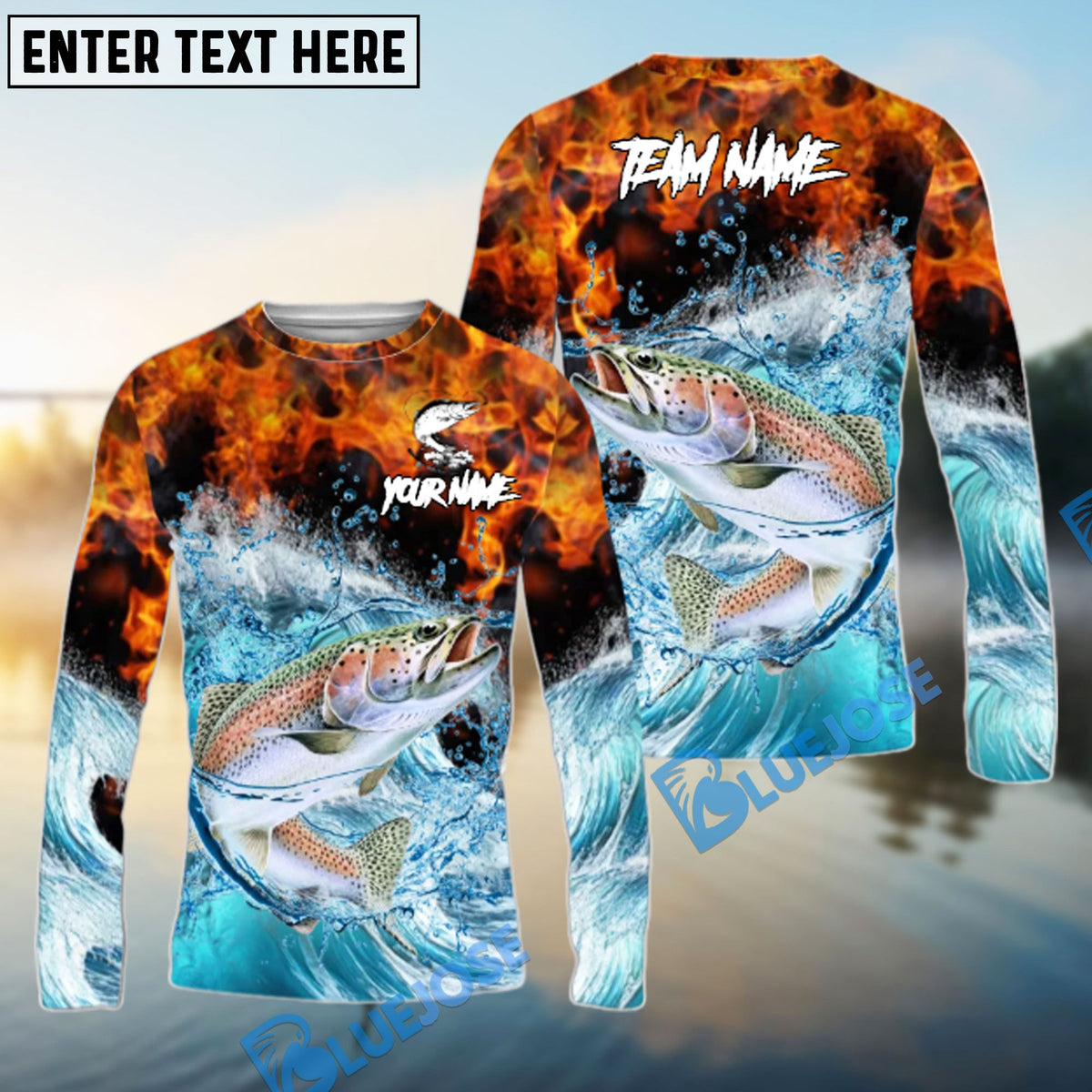 Bluejose Trout Fishing Sea Fire Design Name &amp; Team Name 3D Shirts