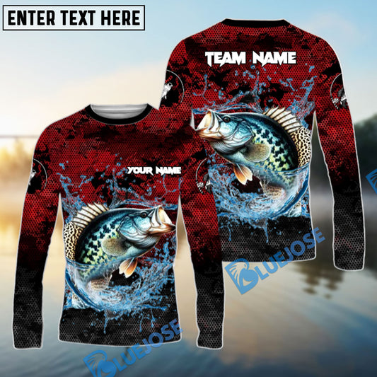 Bluejose Crappie Fishing Red Grunge Camo Design Name & Team Name 3D Shirts