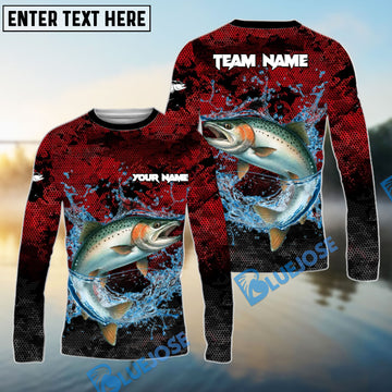 Bluejose Salmon Fishing Red Grunge Camo Design Name & Team Name 3D Shirts