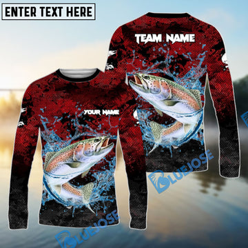 Bluejose Trout Fishing Red Grunge Camo Design Name & Team Name 3D Shirts