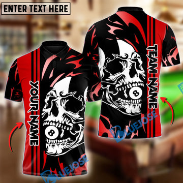BlueJose Billiards 8-Ball Pool Skull Face Personalized Name, Team Name Shirt (6 Colors)