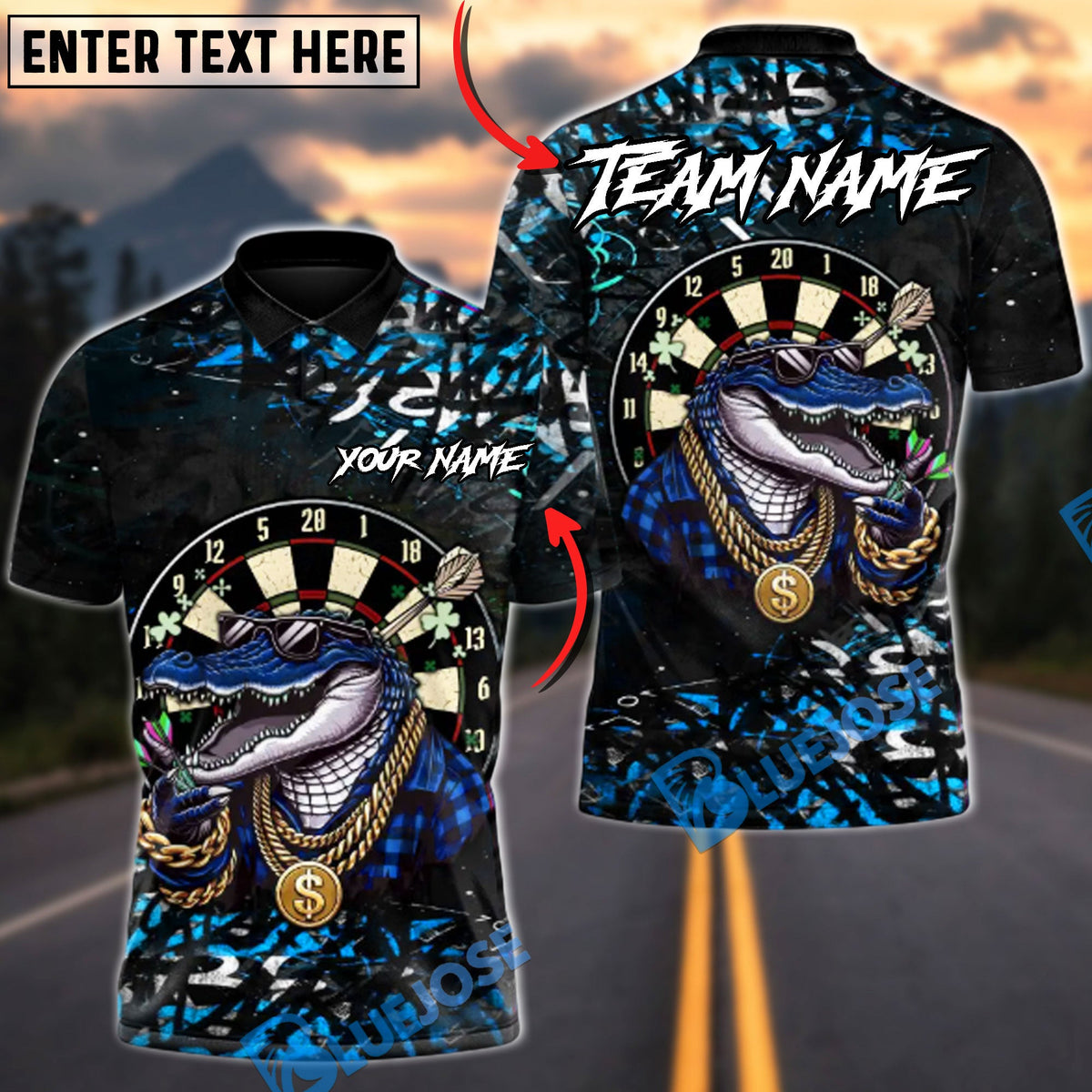 BlueJose Darts King Crocodile Multicolor Options Personalized Name Shirt (6 Colors)