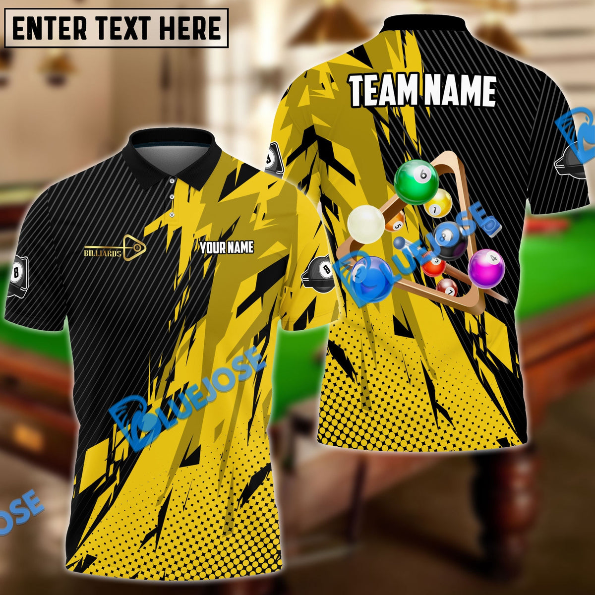BlueJose Billiards Ball 8 Champion Personalized Name, Team Name Unisex Shirt (6 Colors)