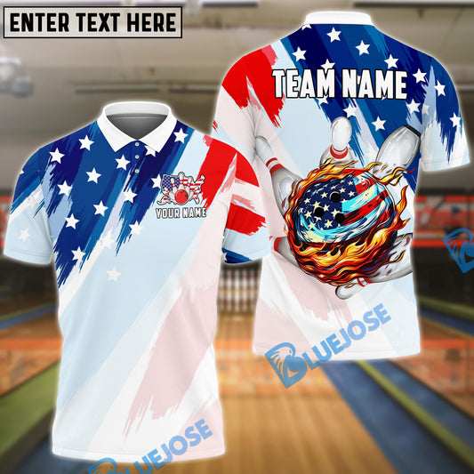 BlueJose Bowling And Pins American Flag Flame Personalized Name 3D Shirts