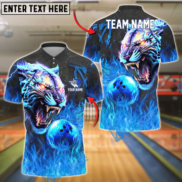 BlueJose Bowling And Pins Flame Tiger King Customized Name, Team Name 3D Shirt (4 Colors)