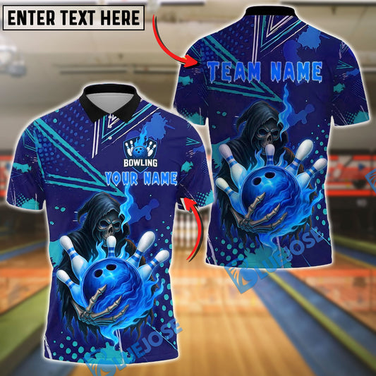 BlueJose Bowling And Pins Grim Reaper Skull Customized Name, Team Name 3D Shirt (4 Colors)