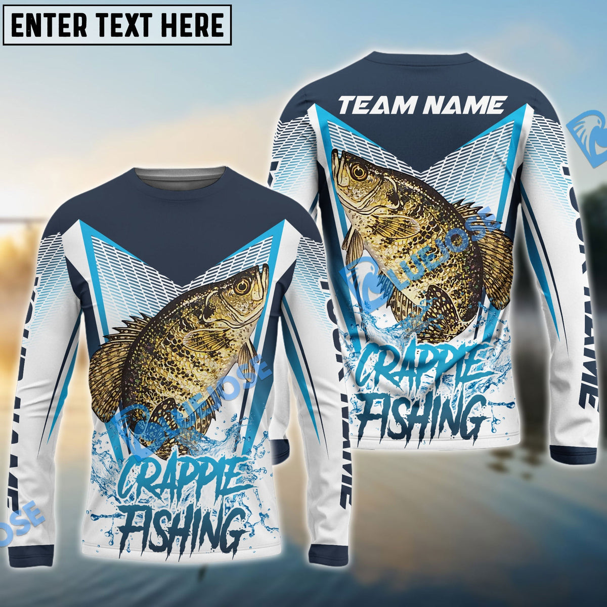 Bluejose Crappie Fishing White Blue Camo Sport Custom Name &amp; Team Name 3D Shirts
