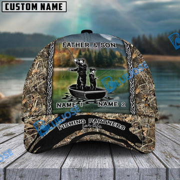 BlueJose Personalized Father And Son Fishing Partners For Life Camo Classic Cap ( 6 Colors )