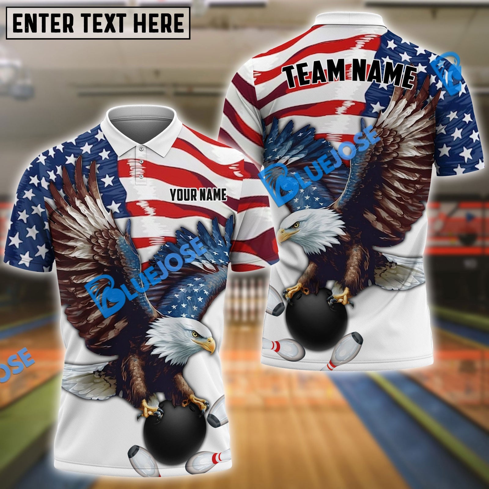 BlueJose Bowling And Pins Eagle US Flag Retro Personalized Shirt