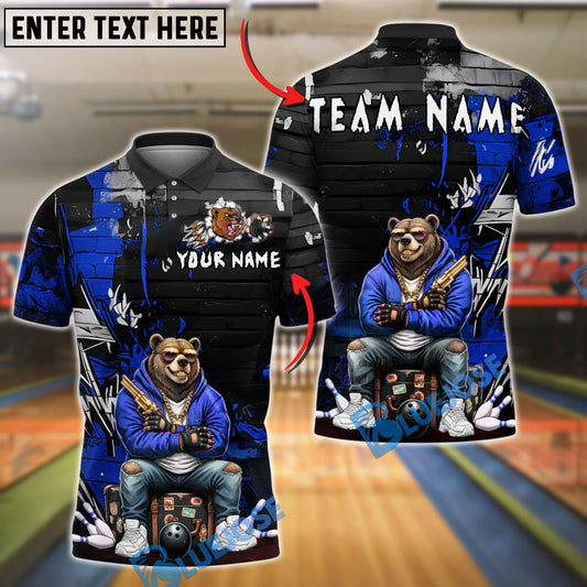 BlueJose Bowling And Pins Bear Graffiti Hoodie Gangster Customized Name, Team Name 3D Shirt (4 Colors)