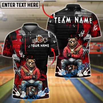 BlueJose Bowling And Pins Bear Graffiti Hoodie Gangster Customized Name, Team Name 3D Shirt (4 Colors)