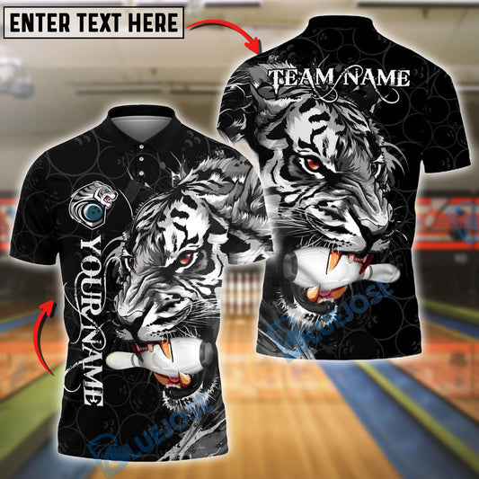 BlueJose Bowling And Pins Tiger Strike Customized Name, Team Name 3D Shirt (4 Colors)