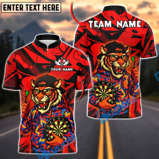 BlueJose Darts Streetwear Tiger with Dartboard Customized Name, Team Name 3D Shirt (4 Colors)