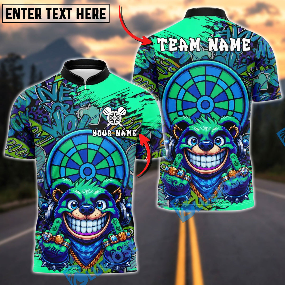 BlueJose Darts Gangster Bear Design Customized Name, Team Name 3D Shirt (4 Colors)