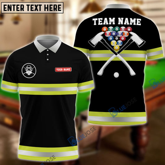 BlueJose Billiards 8-Ball Firefighter Uniform Style Printed Personalized Shirt ( 3 Colors )