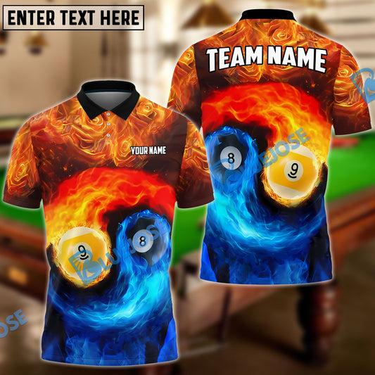 BlueJose Billiards Ball 8 And Ball 9 Blue And Red Fire Personalized Name, Team Name 3D Shirt