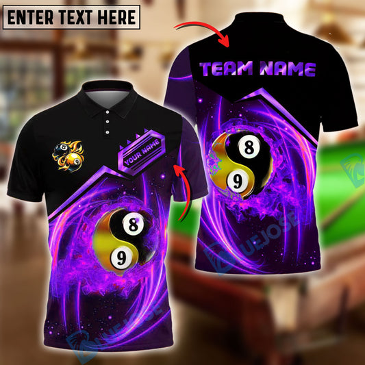 BlueJose Billiards 8&9 Ball Yin Yang Cosmic Battle Personalized Name Shirt (4 Colors)