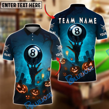 BlueJose Billiards 8-Ball Halloween Pumpkin Graveyard Personalized Name, Team Name Unisex Shirt