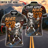 BlueJose Darts Never Give Up Punk Skeleton Customized Name, Team Name 3D Shirt (4 Colors)