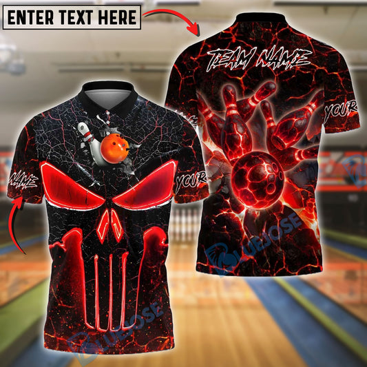 BlueJose Bowling And Pins Flaming Punisher Skull Customized Name, Team Name 3D Shirt (4 Colors)