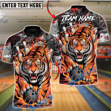BlueJose Bowling And Pins Blaze Tiger Customized Name, Team Name 3D Shirt (6 Colors)