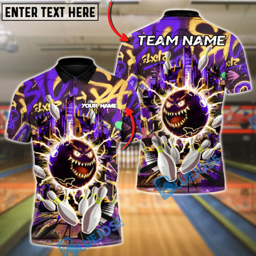 BlueJose Bowling And Pins Neon Beast Customized Name, Team Name 3D Shirt (4 Colors)