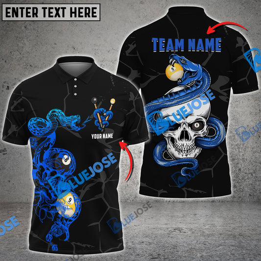 BlueJose Billiards Ball 8 And 9 Snake Skull Personalized Name, Team Name Shirt (4 Colors)
