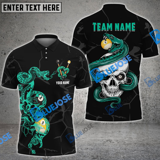 BlueJose Billiards Ball 8 And 9 Snake Skull Personalized Name, Team Name Shirt (4 Colors)