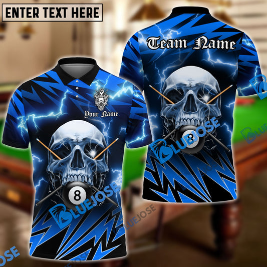 BlueJose Billiards Ball 8 Deadly Thunder Skull Personalized Name Shirt (6 Colors)