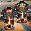 BlueJose Bowling And Pins Dragon Fire Customized Name, Team Name 3D Shirt (4 Colors)