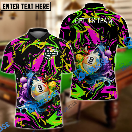 BlueJose Billiards Ball 9 Graffiti Splash Paint Customized Name 3D Shirts