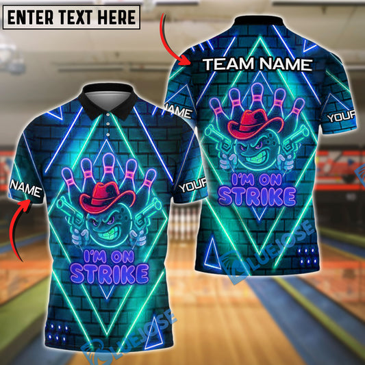 BlueJose Bowling Neon Cowboy Strike Customized Name, Team Name 3D Shirt (4 Colors)