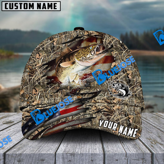 BlueJose Personalized Walleye Premium Crack Camo Fishing Classic Cap