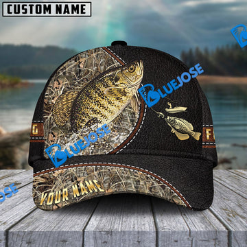 BlueJose Personalized Crappie Black Leather Camo Pattern Fishing Classic Cap