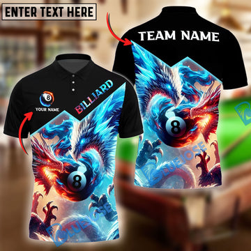BlueJose Billiards 8-Ball Pool Fire And Ice Dragons Personalized Name, Team Name Unisex Shirt