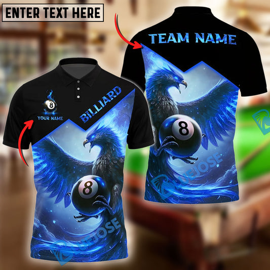 BlueJose Billiards Ball 8 Flame Phoenix Personalized Name Shirt (4 Colors)