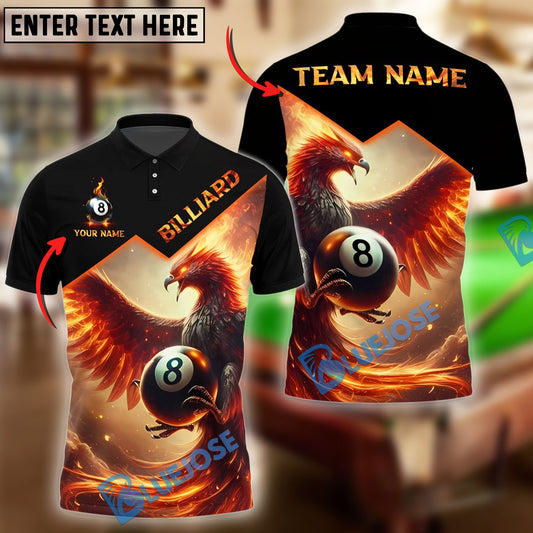 BlueJose Billiards Ball 8 Flame Phoenix Personalized Name Shirt (4 Colors)